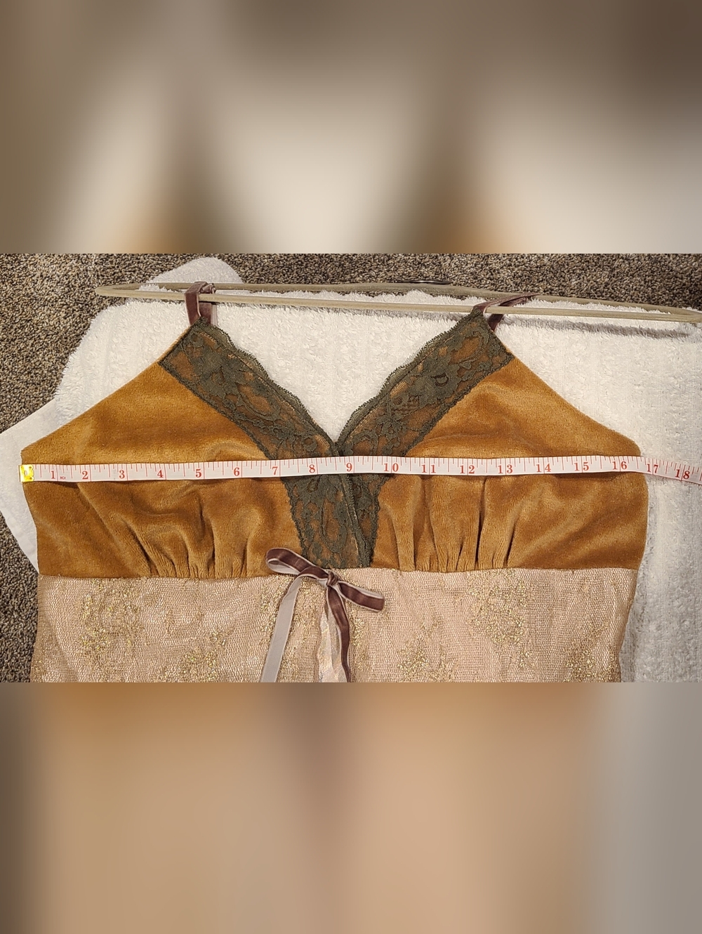 Trixxi: Satin, Lace and Velvet Sleeveless Top in Gold and Taupe Tones - Picture 8 of 10